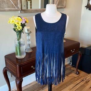 Comme Navy Blue Tank Fringe Womens M Top